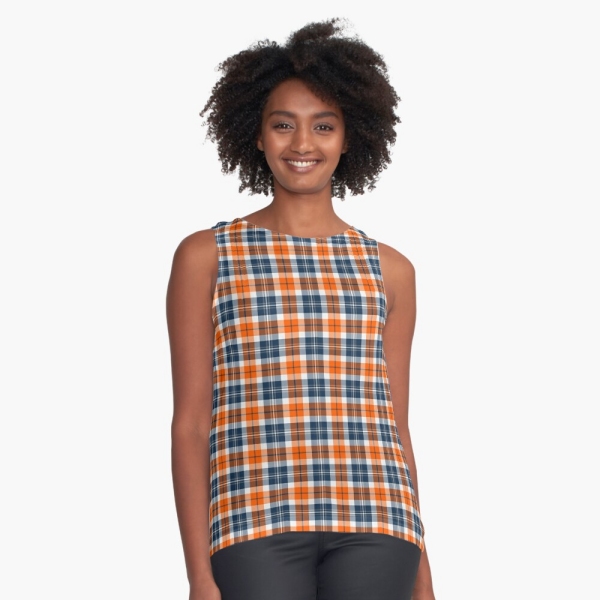 Orange and blue sporty plaid sleeveless top