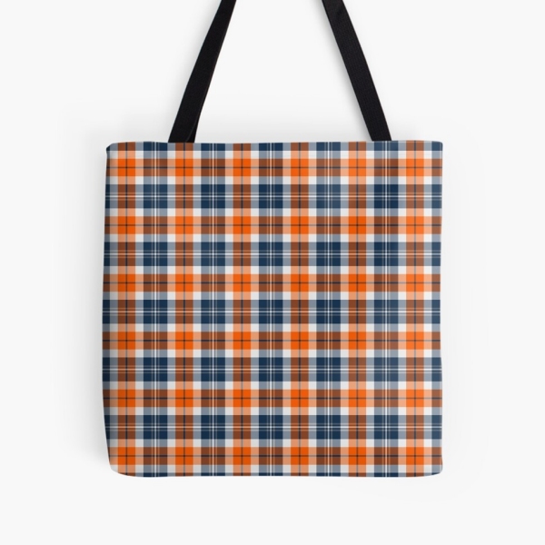 Orange and blue sporty plaid tote bag