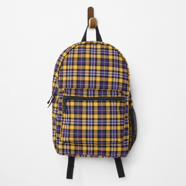 Purple and yellow gold sporty plaid backpack