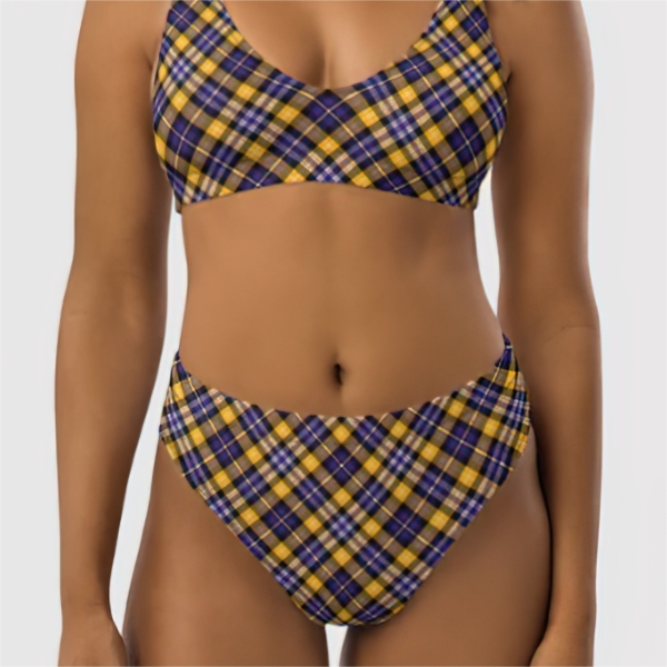 Purple and yellow gold sporty plaid bikini