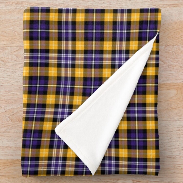 Purple and yellow gold sporty plaid fleece throw blanket