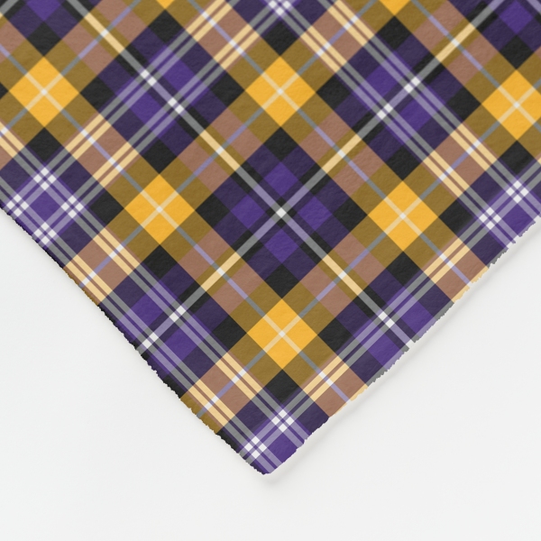 Purple and yellow gold sporty plaid fleece blanket