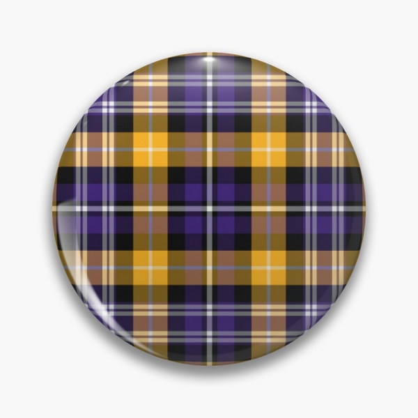 Purple and yellow gold sporty plaid pinback button