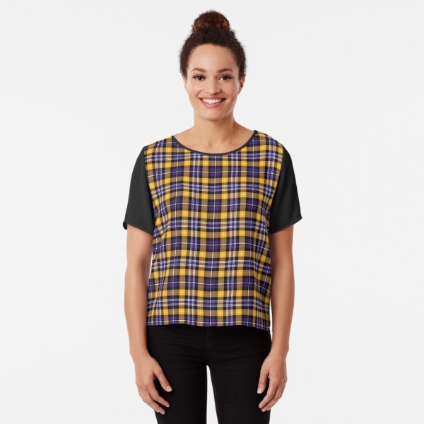 Purple and yellow gold sporty plaid chiffon top