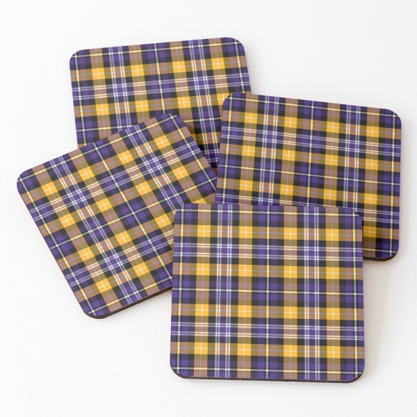 Purple and yellow gold sporty plaid beverage coasters