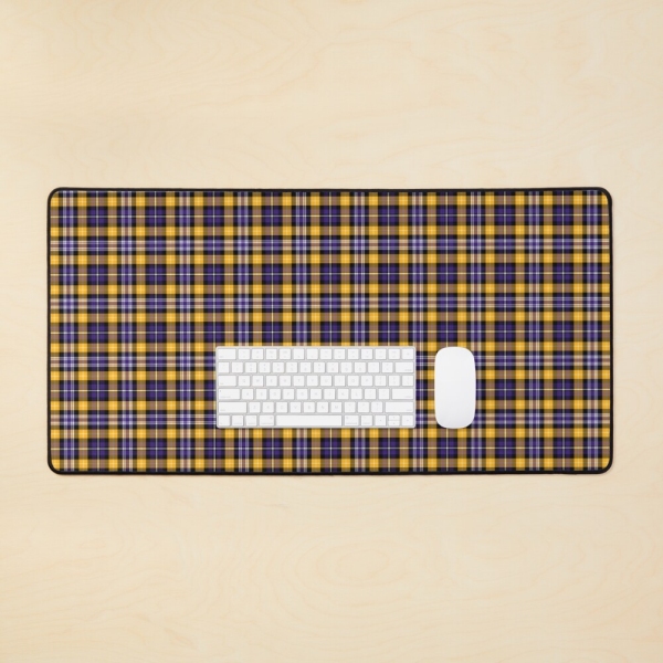 Purple and yellow gold sporty plaid desk mat