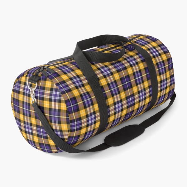 Purple and yellow gold sporty plaid duffle bag