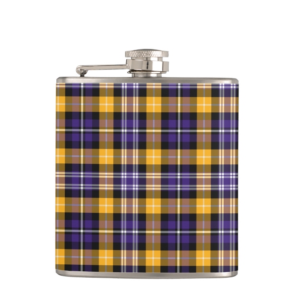 Purple and yellow gold sporty plaid hip flask