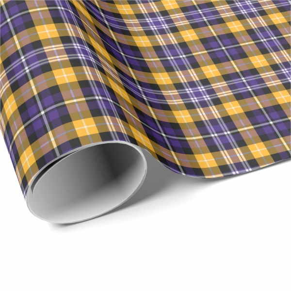Purple and yellow gold sporty plaid wrapping paper