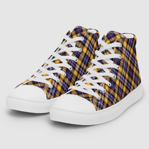 Purple and yellow gold sporty plaid men's white hightop shoes
