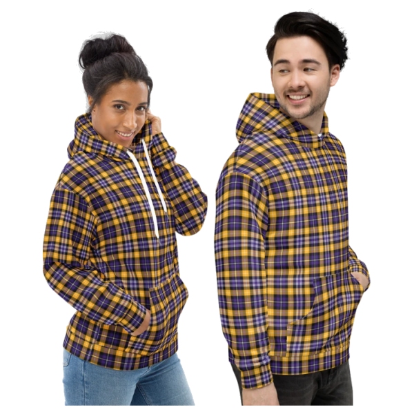 Purple and yellow gold sporty plaid hoodie