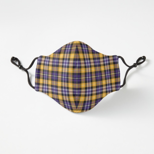 Purple and yellow gold sporty plaid fitted face mask