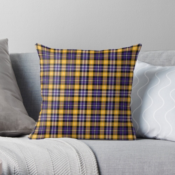 Purple and yellow gold sporty plaid throw pillow