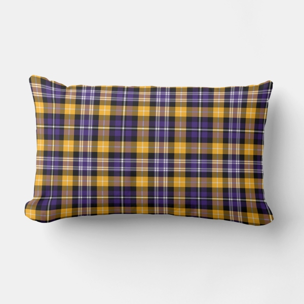 Purple and yellow gold sporty plaid lumbar cushion