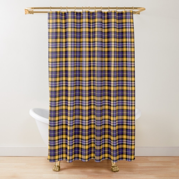 Purple and yellow gold sporty plaid shower curtain