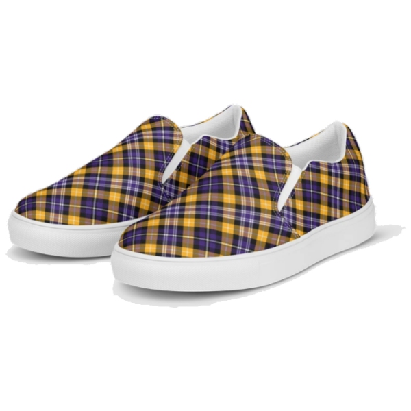 Purple and yellow gold sporty plaid men's slip-on shoes