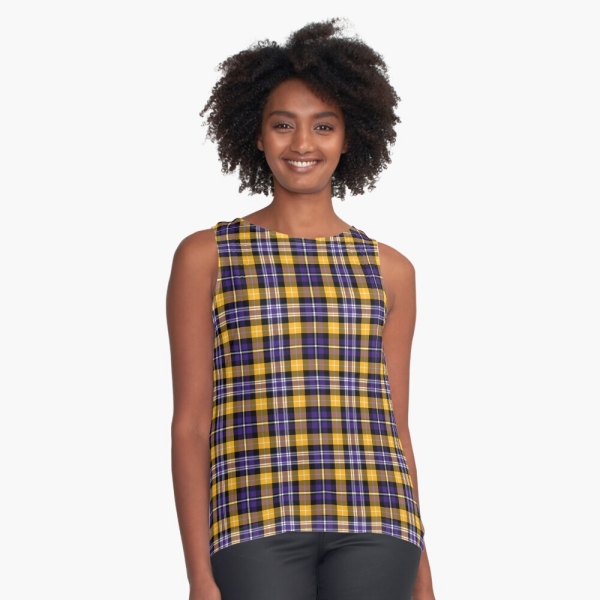 Purple and yellow gold sporty plaid sleeveless top