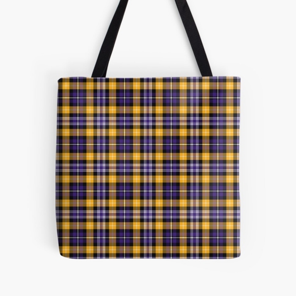 Purple and yellow gold sporty plaid tote bag