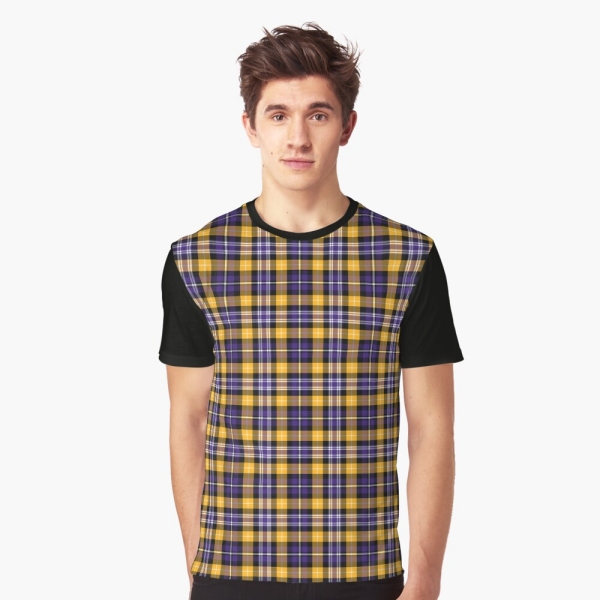 Purple and yellow gold sporty plaid tee shirt