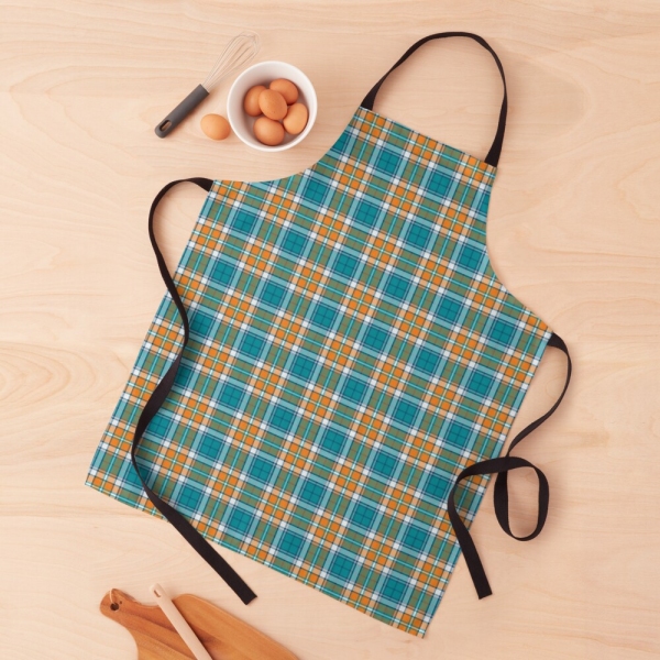 Turquoise and orange sporty plaid apron