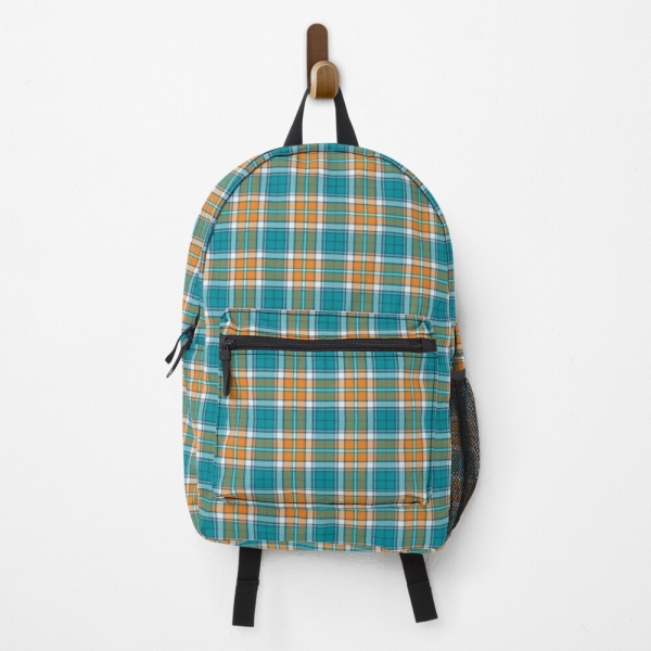 Turquoise and orange sporty plaid backpack