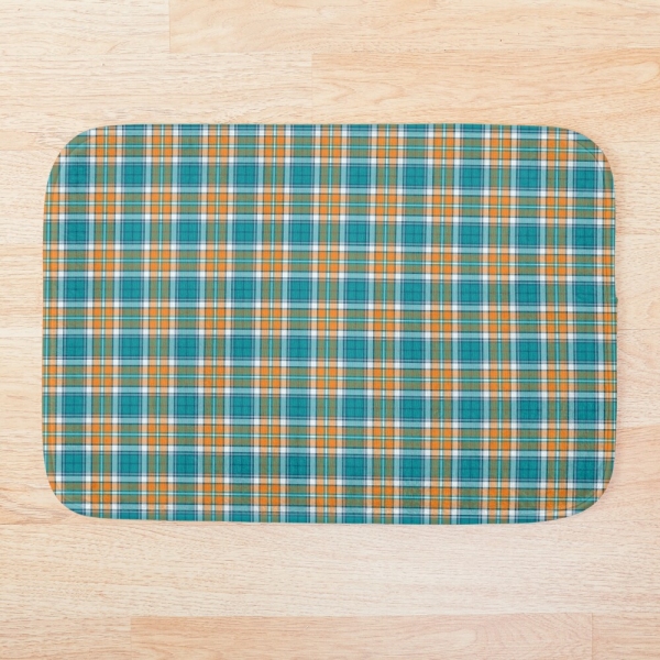 Turquoise and orange sporty plaid floor mat