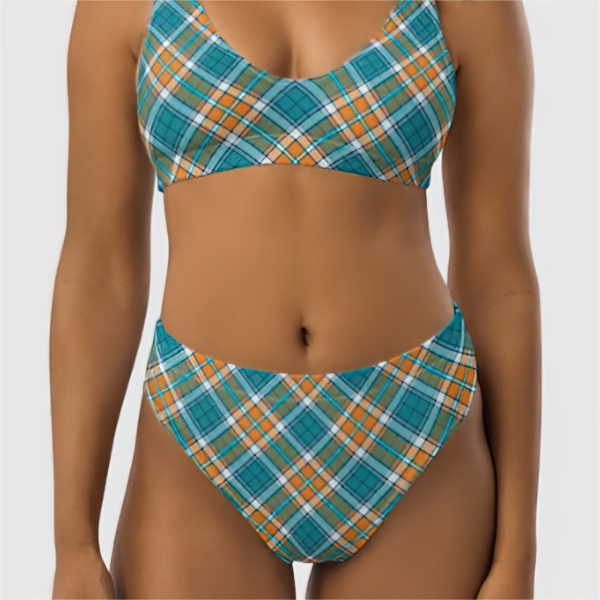 Turquoise and orange sporty plaid bikini