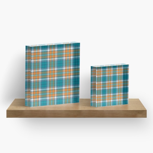 Turquoise and orange sporty plaid acrylic block