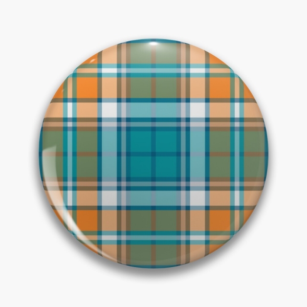 Turquoise and orange sporty plaid pinback button