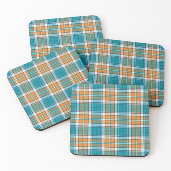 Turquoise and orange sporty plaid beverage coasters