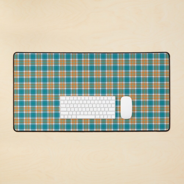 Turquoise and orange sporty plaid desk mat