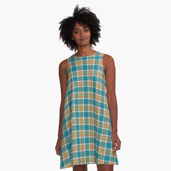 Turquoise and orange sporty plaid a-line dress