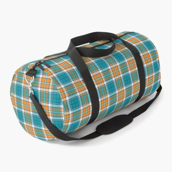 Turquoise and orange sporty plaid duffle bag