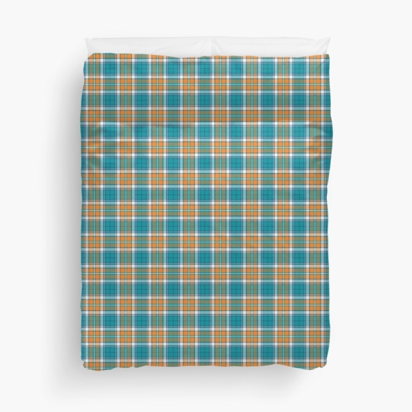 Turquoise and orange sporty plaid duvet cover