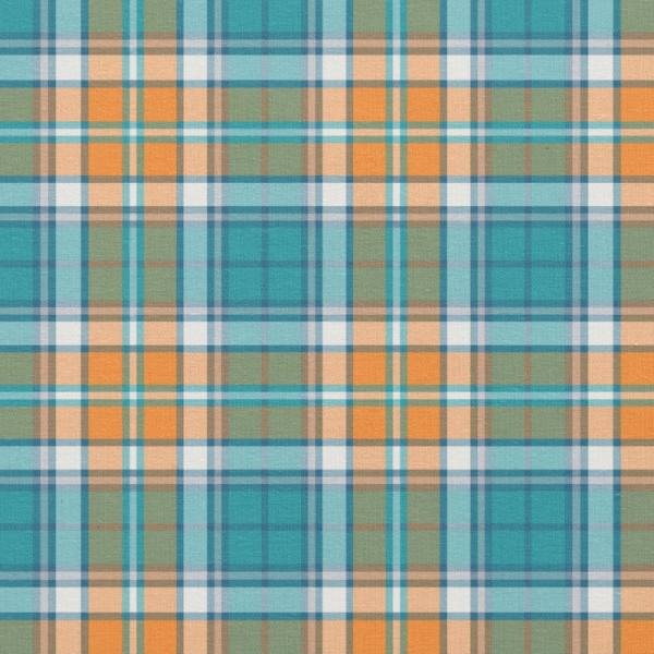 Turquoise and orange sporty plaid fabric