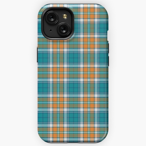 Turquoise and orange sporty plaid iPhone case