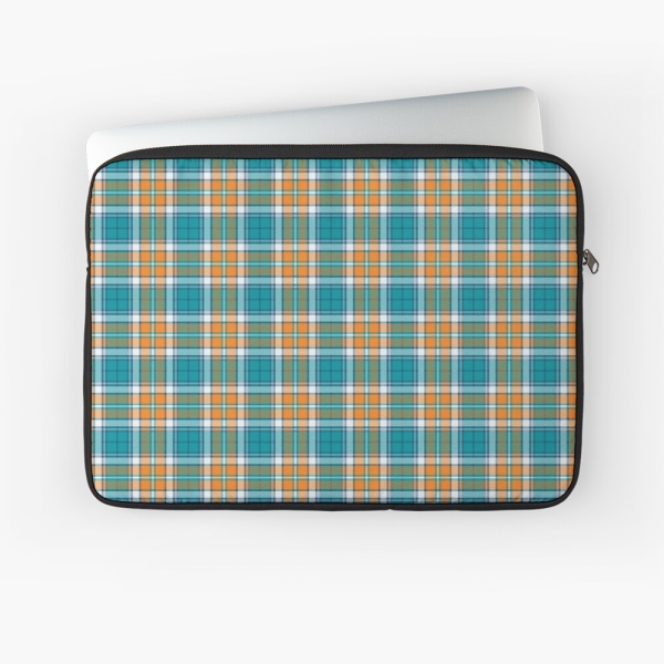 Turquoise and orange sporty plaid laptop sleeve