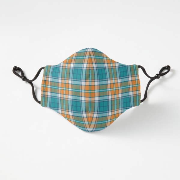 Turquoise and orange sporty plaid fitted face mask