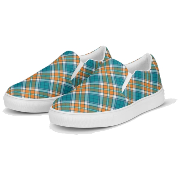 Turquoise and orange sporty plaid men's slip-on shoes