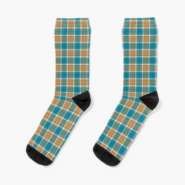 Turquoise and orange sporty plaid socks