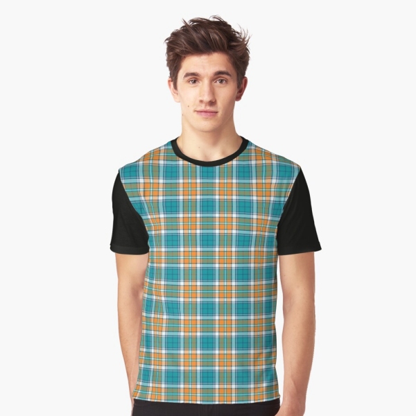 Turquoise and orange sporty plaid tee shirt