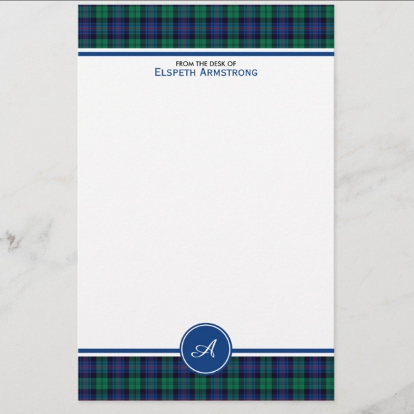 Stationery with Armstrong tartan border