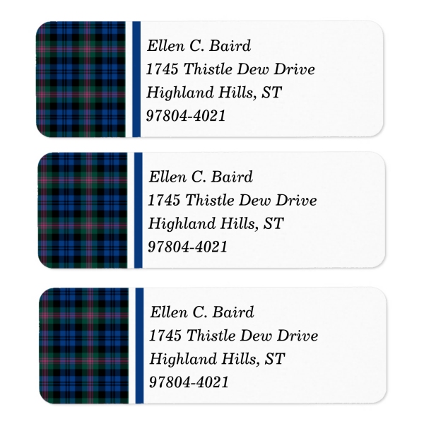 Return address labels with Baird tartan border