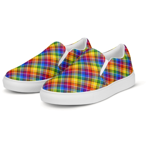 Bright Rainbow Plaid Tartan Slip-On Shoes
