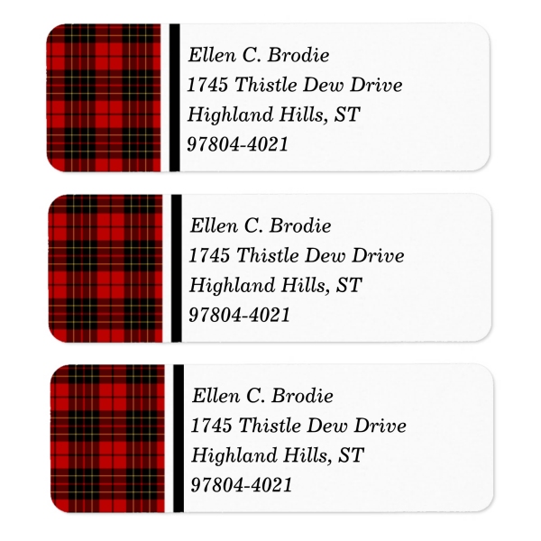 Return address labels with Brodie tartan border