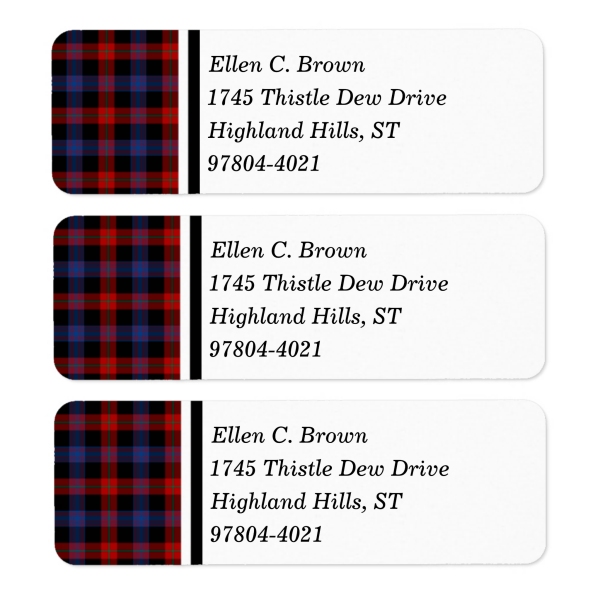 Return address labels with Brown tartan border