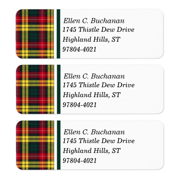 Return address labels with Buchanan tartan border