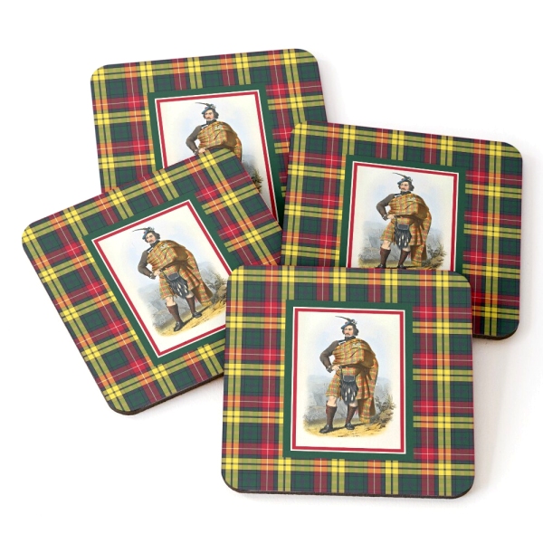 Buchanan vintage portrait with tartan beverage coasters