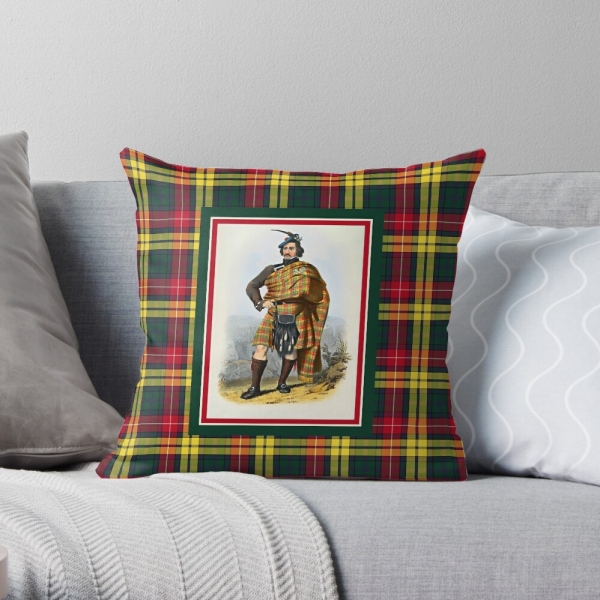 Buchanan vintage portrait with tartan throw pillow