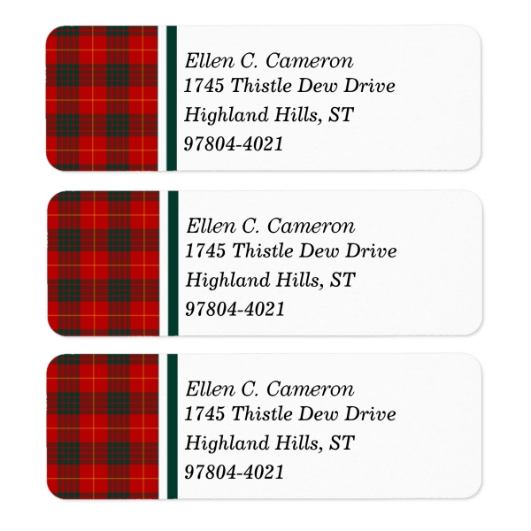 Return address labels with Cameron tartan border